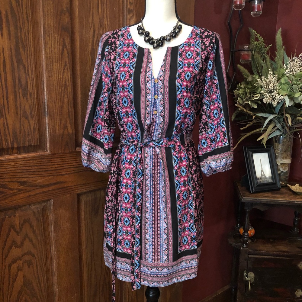 Pink Owl Belted Shirt Dress